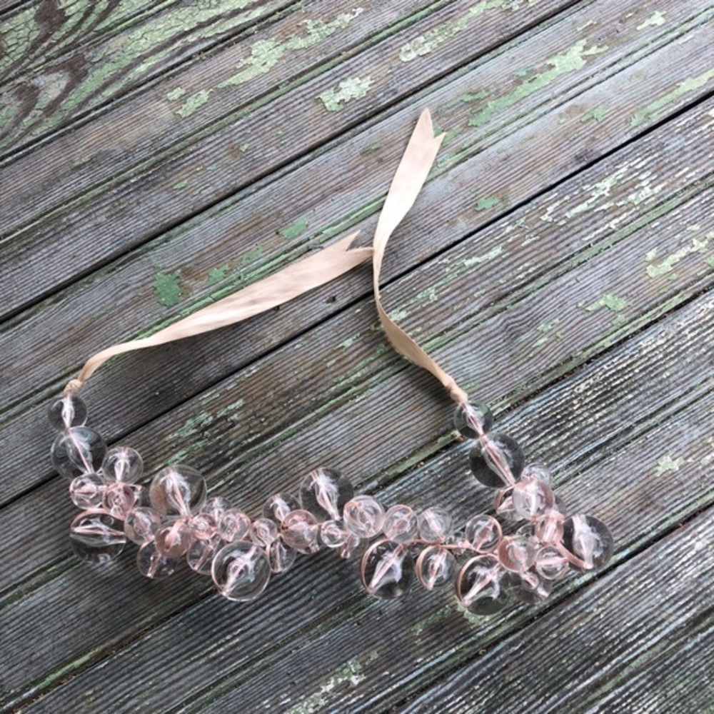 Necklace Clear Beads Varying Sizes Ribbon Running